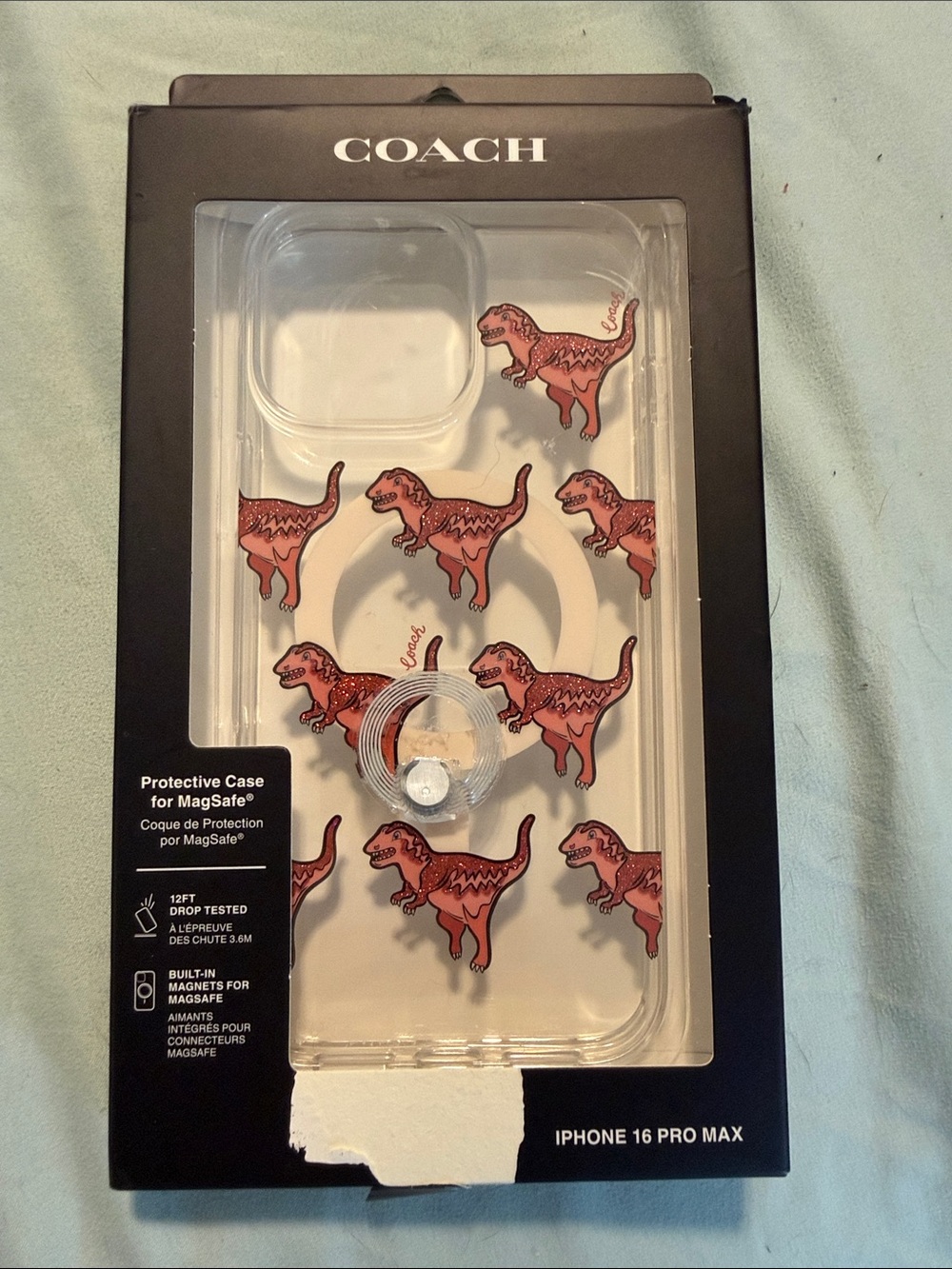 Coach Clear MagSafe iPhone 16 Pro Max Case with Red Dinosaur Print